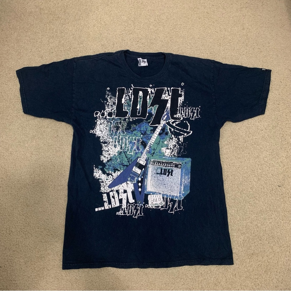 Vintage Lost Band Rock N’ Roll Band Guitar Navy Blue T-Shirt Men’s Size Large